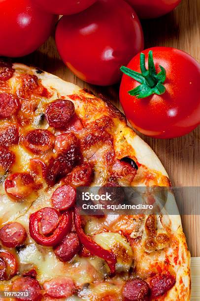 Pizza And Tomatos Stock Photo - Download Image Now - Baked, Cheese, Color Image