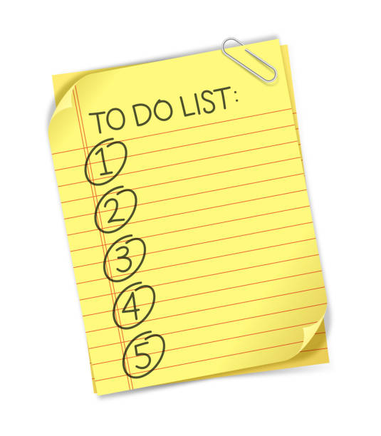 To Do List To do list yellow paper five item checklist information. To Do List stock illustrations