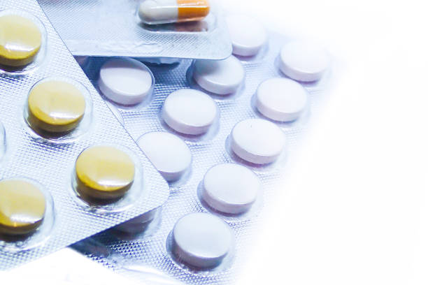 medication blister pharmaceuticals painkillers white isolated background