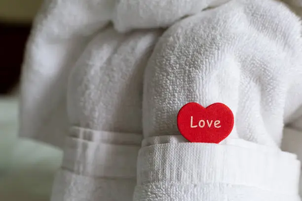 towel cotton natural white heart symbol of love decor room love wedding