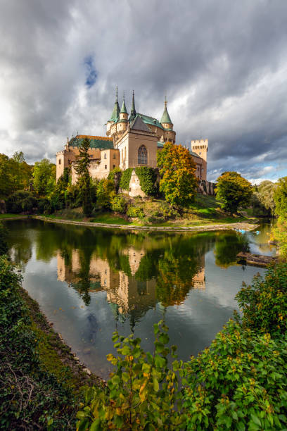 Bojnice medieval castle, UNESCO heritage in Slovakia. Romantic castle surrounded with autumn colors with gothic and Renaissance elements built in 12th century. Bojnice, Slovakia - October 10 2019.