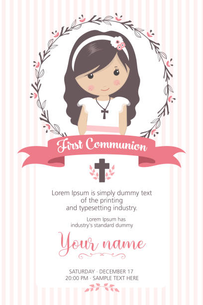 ilustrações, clipart, desenhos animados e ícones de primeiro convite da menina da comunhão - communion