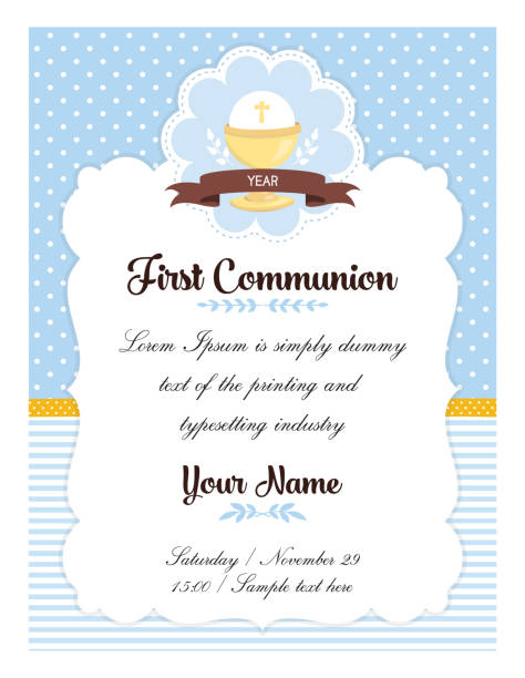 ilustrações de stock, clip art, desenhos animados e ícones de first communion card template - batismo