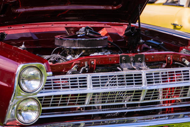 istock classic american muscle car under hood 1197536252