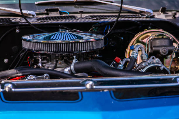 istock classic american muscle car under hood 1197536491