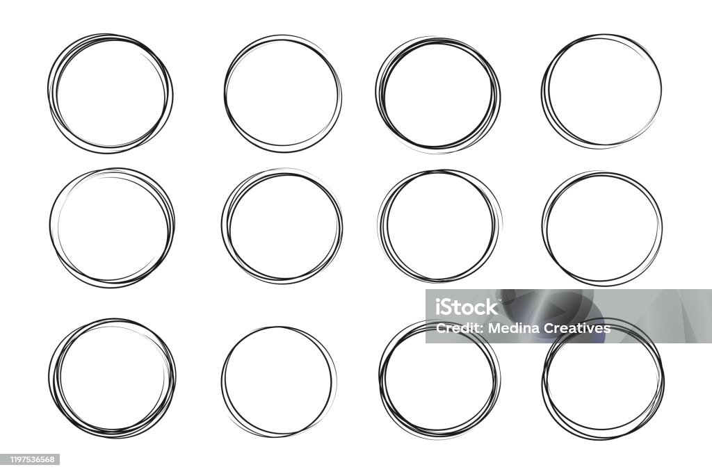 Set di schizzi cerchio disegnato a mano - arte vettoriale royalty-free di Cerchio