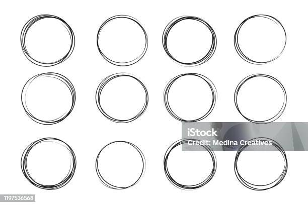 Set Di Schizzi Cerchio Disegnato A Mano - Immagini vettoriali stock e altre immagini di Cerchio - Cerchio, Disegnare, Disegno