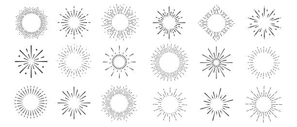 ilustraciones, imágenes clip art, dibujos animados e iconos de stock de vector de colección sunburst - rayo de sol ilustraciones