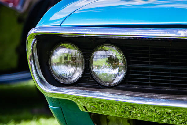 istock Old American muscle car half front side 1197536667