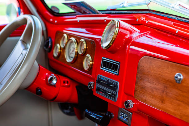 istock Antique classic car red dashboard 1197537838