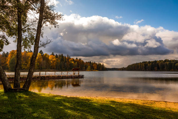 Tranquil autumn scenery of Vasaknas lake in Lithuania