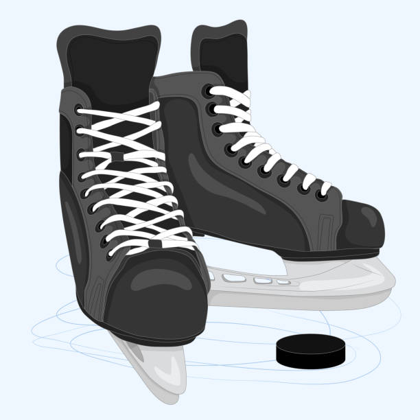 rolki męskie do hokeja i jazdy na łyżwach. wektorowa ilustracja kolorowa, która może być używana jako emblemat lub naklejka, do tkanin lub nadruków. - ice hockey ice skate equipment black stock illustrations