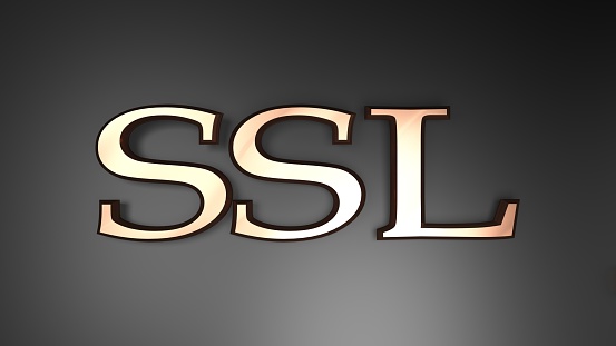 SSL Secure Socket Layer copper on black background - 3D rendering illustration