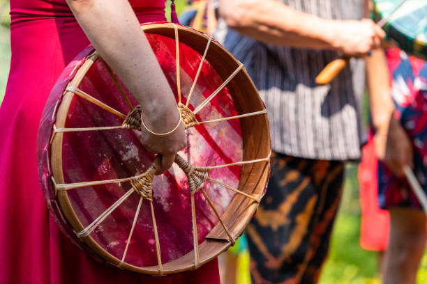 istock women holding native american drum 1197547014