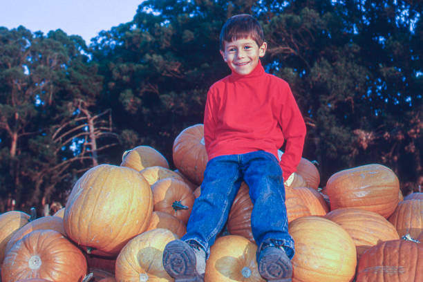 istock Young Latino Boy and Pumpkins 1197552967