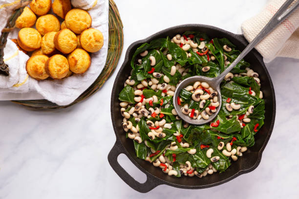 istock Black-eye peas, collard greens and corn bread 1197556933