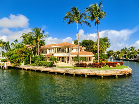 Fort Lauderdale - December 11, 2019: Luxury mansion in exclusive part of Fort Lauderdale known as small Venice