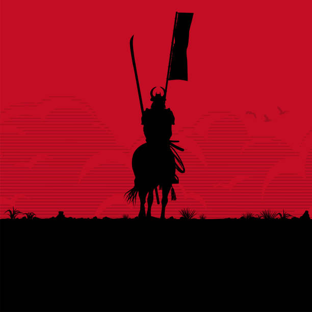 Silhouette of samurai riding horse in the field, Vector eps 10 samurai stock illustrations