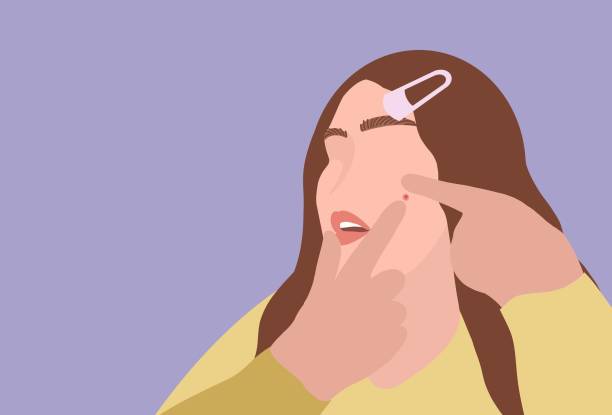 ilustrações de stock, clip art, desenhos animados e ícones de women squeezing and removing acne - people in the background illustrations