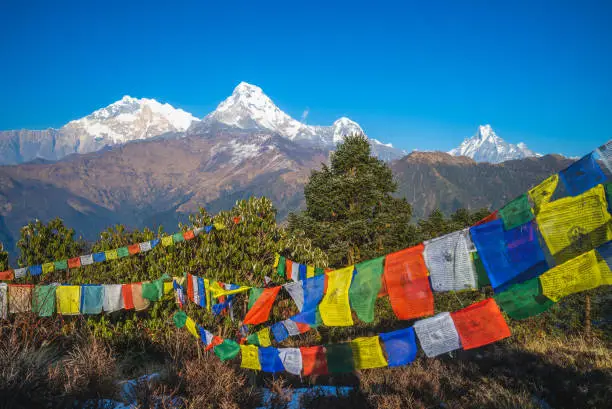 Photo of Annapurna peak and Prayer flag