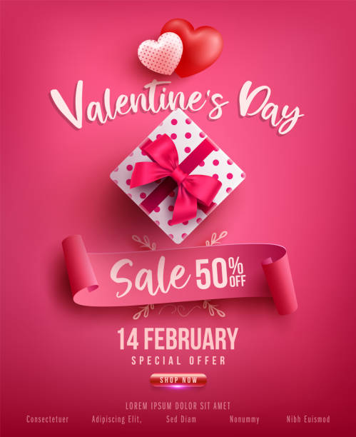 Valentine's Day Sale Poster or banner with sweet gift,sweet heart and lovely items on pink background.Promotion and shopping template or background for Love and Valentine's day concept.Vector EPS10 Valentine's Day Sale Poster or banner with sweet gift,sweet heart and lovely items on pink background.Promotion and shopping template or background for Love and Valentine's day concept.Vector EPS10 pink background illustrations stock illustrations