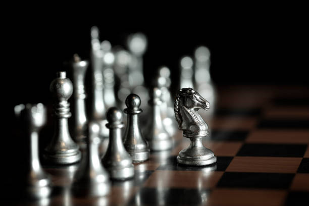 Pieces on chess board for playing game and strategy knight kingdom gaming