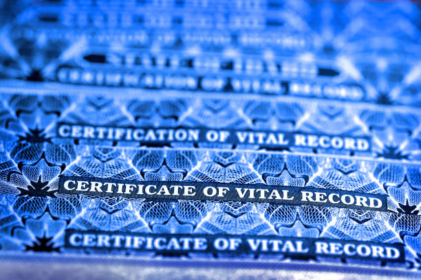 Several Certificate of Vital Records for Birth stock photo