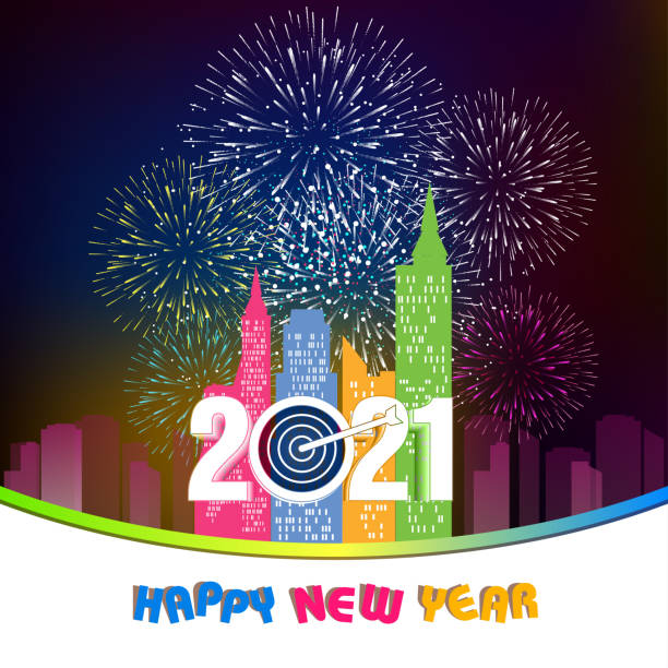 ilustrações de stock, clip art, desenhos animados e ícones de happy new year 2021 with firework background. firework display colorful for holidays. - independence spark fire flame