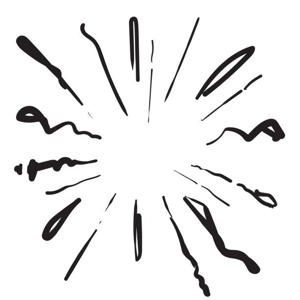 ilustraciones, imágenes clip art, dibujos animados e iconos de stock de explosión de garabato con trazo negro dibujado a mano círculo radial estilo vectorial vector - black pencil flash