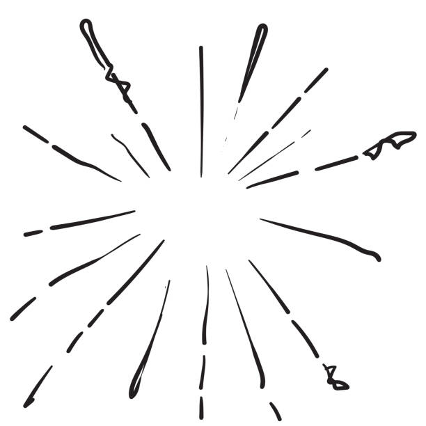 illustrazioni stock, clip art, cartoni animati e icone di tendenza di doodle burst con tratto nero disegnato a mano cerchio radiale stile vettore - pencil drawing flash