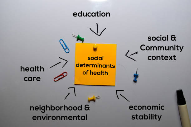 Social Determinants of Health Method text with keywords isolated on white board background. Chart or mechanism concept. stock photo