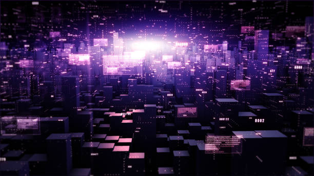 istock Digital cyberspace geometric background with particles and digital data network connections. 1197568462