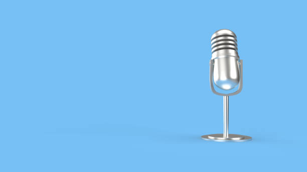 istock vintage mic on blue background 3d rendering for podcast  content. 1197570092