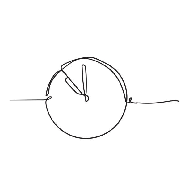 illustrations, cliparts, dessins animés et icônes de icône continue d'horloge de dessin d'une ligne avec le modèle dessiné à la main de griffonnage sur le fond blanc - un seul objet illustrations