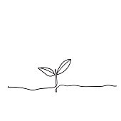 istock Single continuous line art growing sprout handdrawn doodle style 1197575251