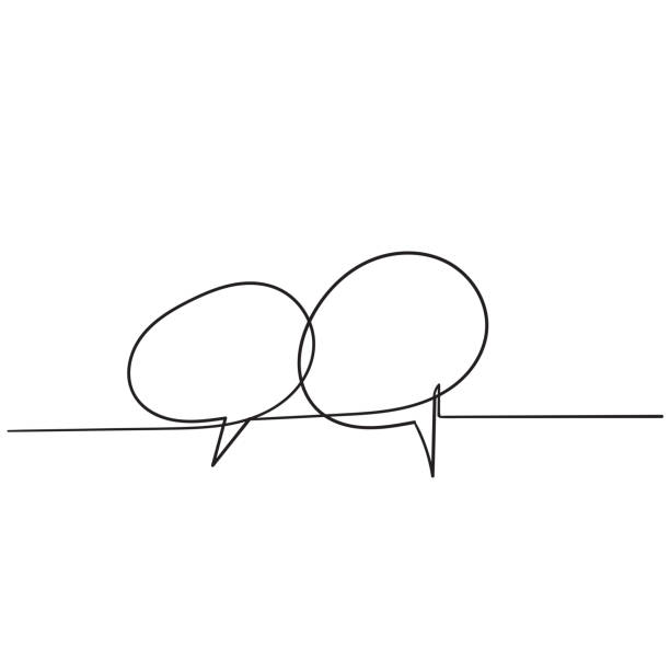ilustraciones, imágenes clip art, dibujos animados e iconos de stock de ilustración de discurso de burbujas dibujada a mano con un estilo de línea única - línea recta ilustraciones