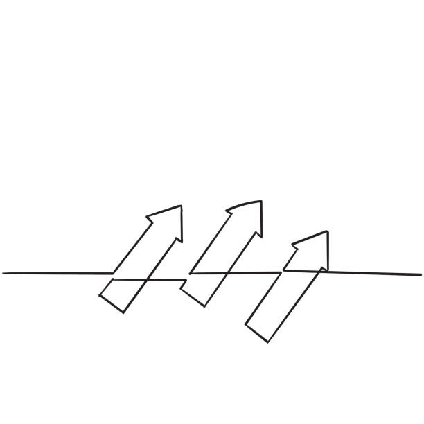 kontinuierliche linienzeichnung mehrerer pfeile handgezeichneter stil - lineart grafiken stock-grafiken, -clipart, -cartoons und -symbole