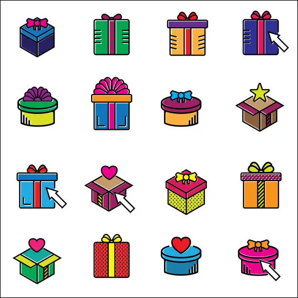 Vector illustration of Set of colorful Gift box icon vector