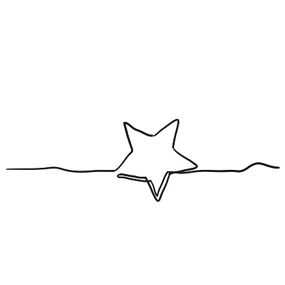 continuous line star with handdrawn doodle style vector
