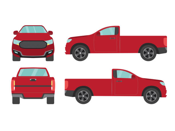 istock Set of red pickup truck single cab car view on white background,illustration vector,Side, front, back 1197580709