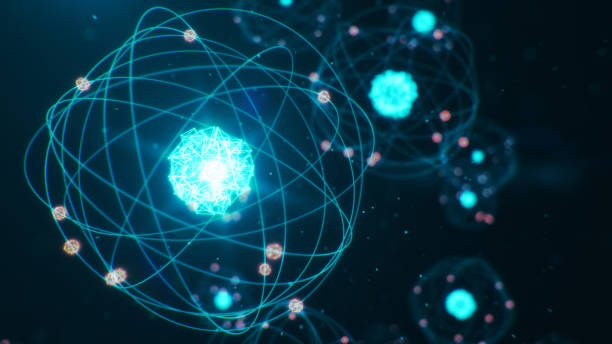 istock Abstract atom model. Atom is the smallest level of matter that forms chemical elements. Glowing energy balls. Nuclear reaction. Concept nanotechnology. Neutrons and protons - nucleus. 3D Illustration 1197582822