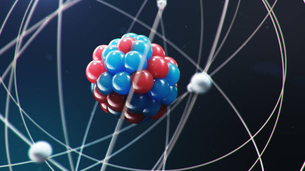 istock Abstract atom model. Atom is the smallest level of matter that forms chemical elements. Glowing energy balls. Nuclear reaction. Concept nanotechnology. Neutrons and protons - nucleus. 3D Illustration 1197582825