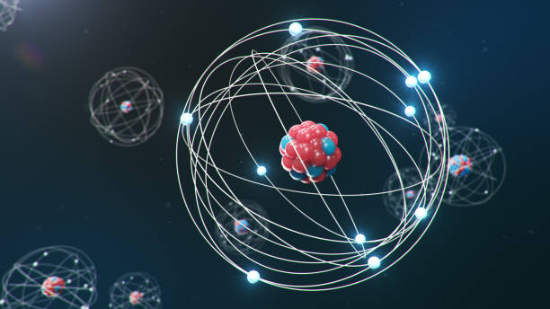 istock Abstract atom model. Atom is the smallest level of matter that forms chemical elements. Glowing energy balls. Nuclear reaction. Concept nanotechnology. Neutrons and protons - nucleus. 3D Illustration 1197582826