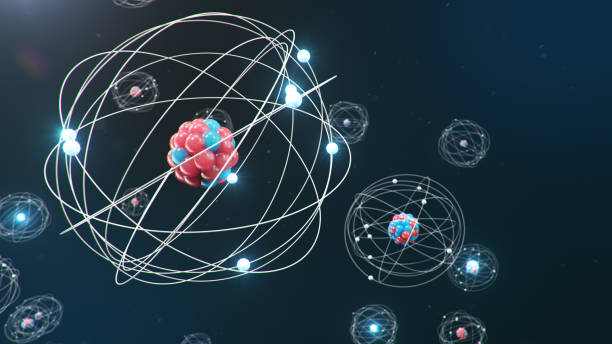 istock Abstract atom model. Atom is the smallest level of matter that forms chemical elements. Glowing energy balls. Nuclear reaction. Concept nanotechnology. Neutrons and protons - nucleus. 3D Illustration 1197582829
