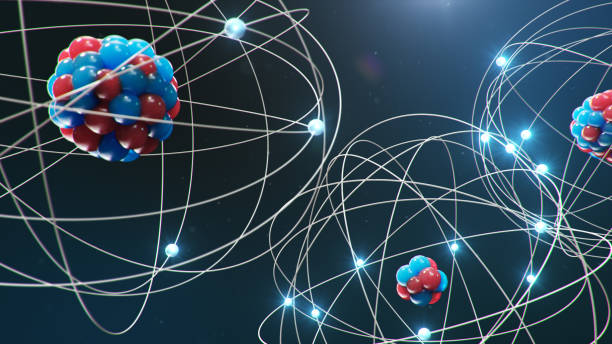 istock Abstract atom model. Atom is the smallest level of matter that forms chemical elements. Glowing energy balls. Nuclear reaction. Concept nanotechnology. Neutrons and protons - nucleus. 3D Illustration 1197582830