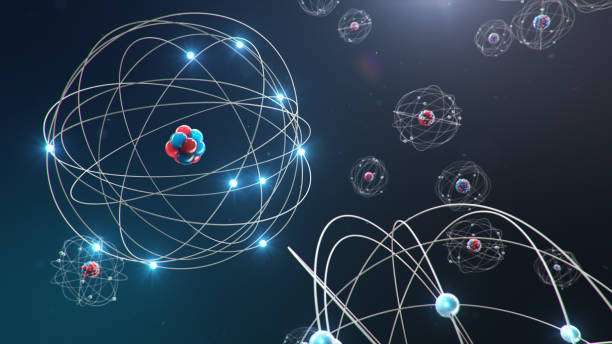 istock Abstract atom model. Atom is the smallest level of matter that forms chemical elements. Glowing energy balls. Nuclear reaction. Concept nanotechnology. Neutrons and protons - nucleus. 3D Illustration 1197582831
