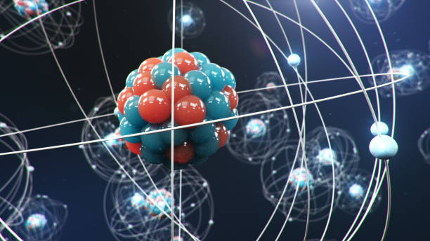 istock Abstract atom model. Atom is the smallest level of matter that forms chemical elements. Glowing energy balls. Nuclear reaction. Concept nanotechnology. Neutrons and protons - nucleus. 3D Illustration 1197582838