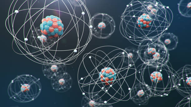 istock Abstract atom model. Atom is the smallest level of matter that forms chemical elements. Glowing energy balls. Nuclear reaction. Concept nanotechnology. Neutrons and protons - nucleus. 3D Illustration 1197582839