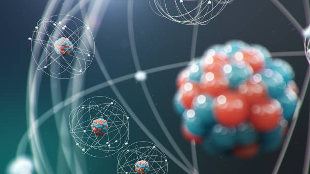 istock 3D Illustration Atomic structure. Atom is the smallest level of matter that forms chemical elements. Glowing energy balls. Nuclear reaction. Concept nanotechnology. Neutrons and protons - nucleus. 1197582840