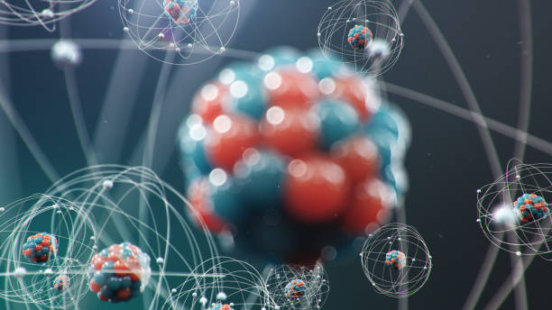 istock Abstract atom model. Atom is the smallest level of matter that forms chemical elements. Glowing energy balls. Nuclear reaction. Concept nanotechnology. Neutrons and protons - nucleus. 3D Illustration 1197582841